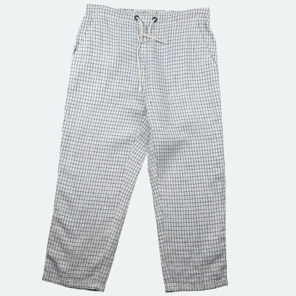 The Fisher Project Pants Womens XXS White Organic Linen Check Pull On Coastal